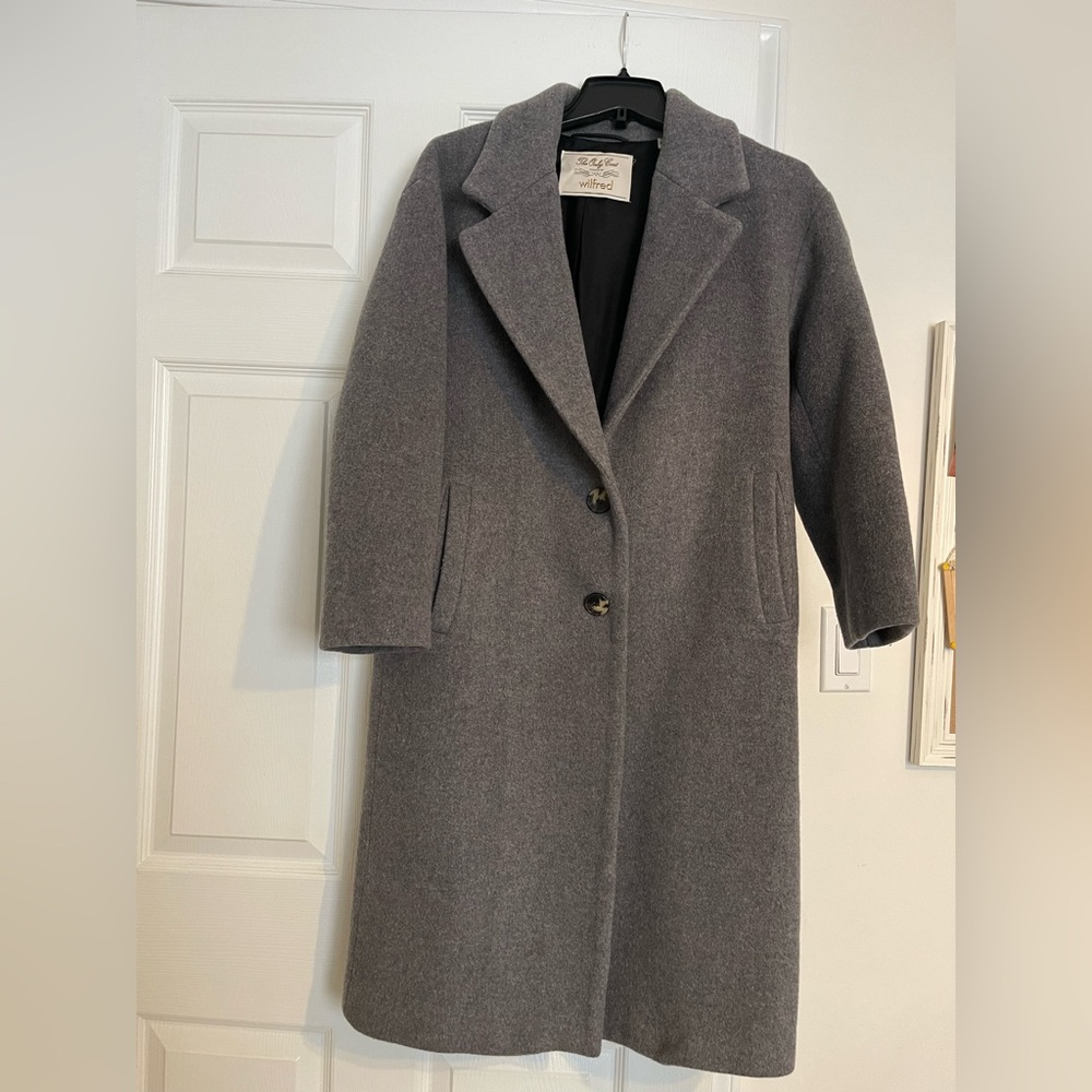 Aritzia Women's Long Wool Blend Trench Coat in Gray